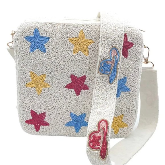 NEW HOWDY Cowboy Boots Country Western Beaded Crossbody Box Bag Handbag & Strap - Picture 4 of 4